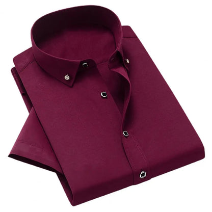 White Men Business Shirt  Pure Colors Breathable Men Shirt Short Sleeve Formal Top