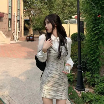 Preppy Bandage Basic White Shirt Women Slim Long Sleeve Cute Top School Uniform Button Down Shirts Blouse Female Polo Neck Lady