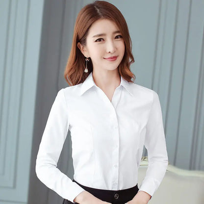 Blue Shirt Women Tops Long Sleeve Blouse Office Ladies Tops Casual Button Up Slim Work Shirts Work Korean Spring Blouse