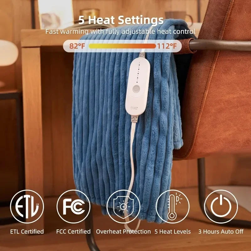 Heated Blanket Electric Throw 50''X60''-Soft Silky Plush Electric Blanket with 4 Heating Level & 3 Hour Auto Off Heating Blanket