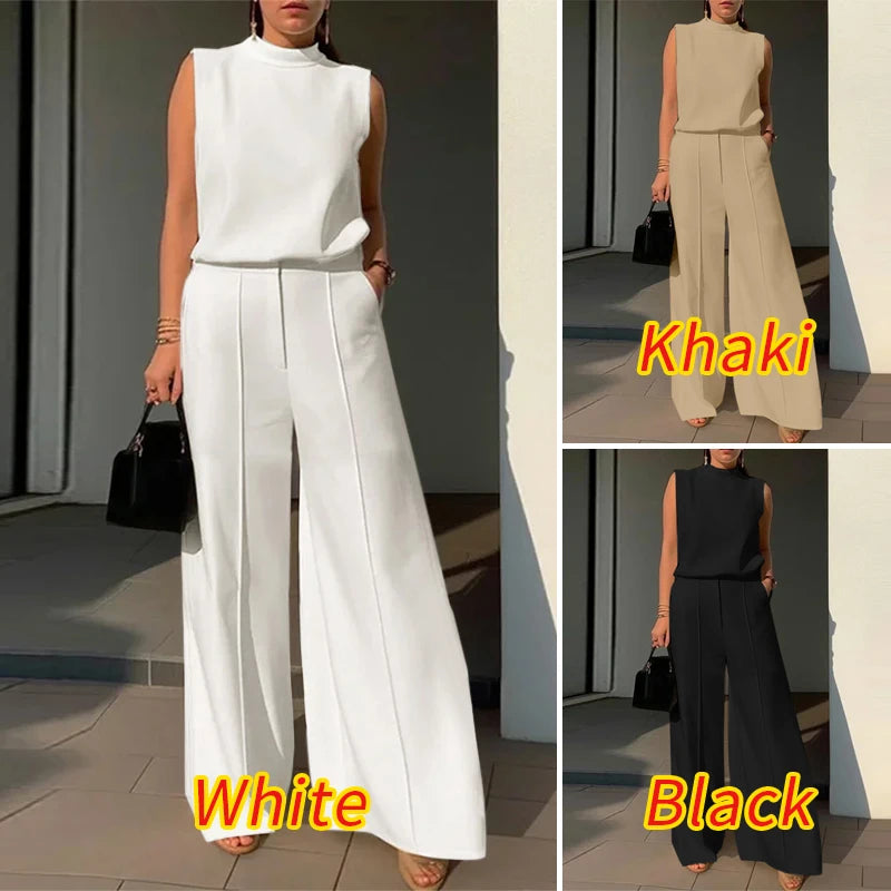Elegant Chic Women 2-Pieces Sets ZANZEA Woman 2025 Trouser Suits Fashion 2pcs Outfits Tank Top and Wide Leg Pant Suits Oversize