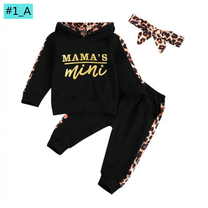 Infant Newborn Baby Girl Clothes Autumn 2025 3PCS Sets Leopard Letter Hooded Sweatshirt Pants Outfit Baby Tracksuit Set Spring