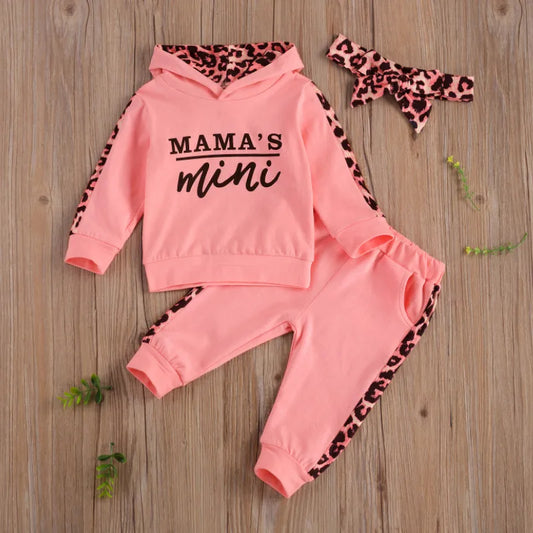 Infant Newborn Baby Girl Clothes Autumn 2025 3PCS Sets Leopard Letter Hooded Sweatshirt Pants Outfit Baby Tracksuit Set Spring