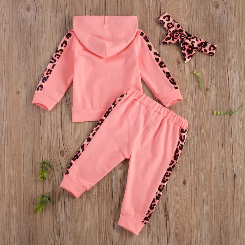 Infant Newborn Baby Girl Clothes Autumn 2025 3PCS Sets Leopard Letter Hooded Sweatshirt Pants Outfit Baby Tracksuit Set Spring