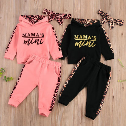 Infant Newborn Baby Girl Clothes Autumn 2025 3PCS Sets Leopard Letter Hooded Sweatshirt Pants Outfit Baby Tracksuit Set Spring