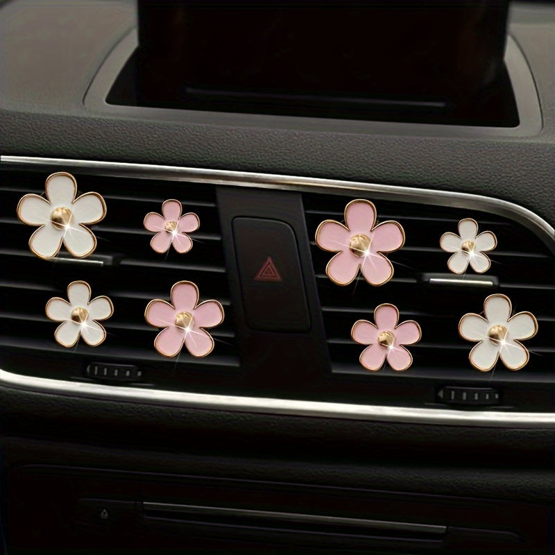 4pcs Set Cute Daisy Alloy Car Vent Clips with Scented Pads - Fresh Aroma Diffuser & Exhaust Decor Accessories