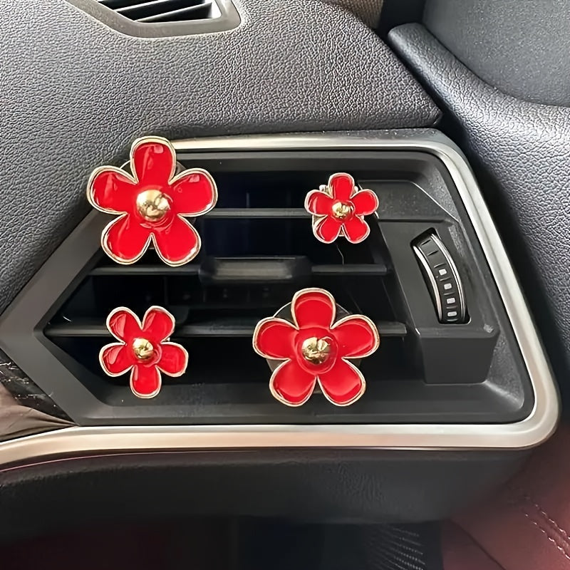 4pcs Set Cute Daisy Alloy Car Vent Clips with Scented Pads - Fresh Aroma Diffuser & Exhaust Decor Accessories