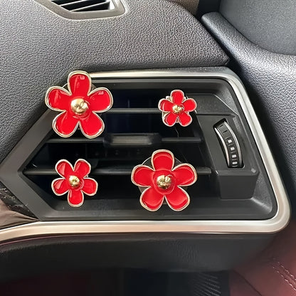 4pcs Set Cute Daisy Alloy Car Vent Clips with Scented Pads - Fresh Aroma Diffuser & Exhaust Decor Accessories