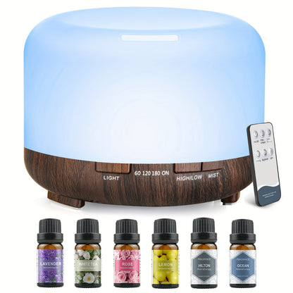 16.91oz Aromatherapy Oil Diffuser, 5V 2A USB Powered Wood Grain Color Essential Oil Aroma Diffuser, Auto Shut Off (When Water Use Out) With Remote Control For Home Office Bedroom