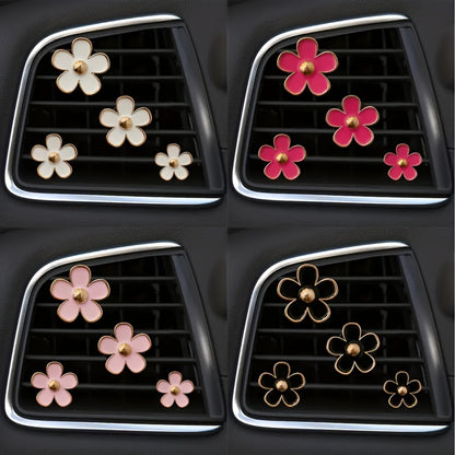 4pcs Set Cute Daisy Alloy Car Vent Clips with Scented Pads - Fresh Aroma Diffuser & Exhaust Decor Accessories