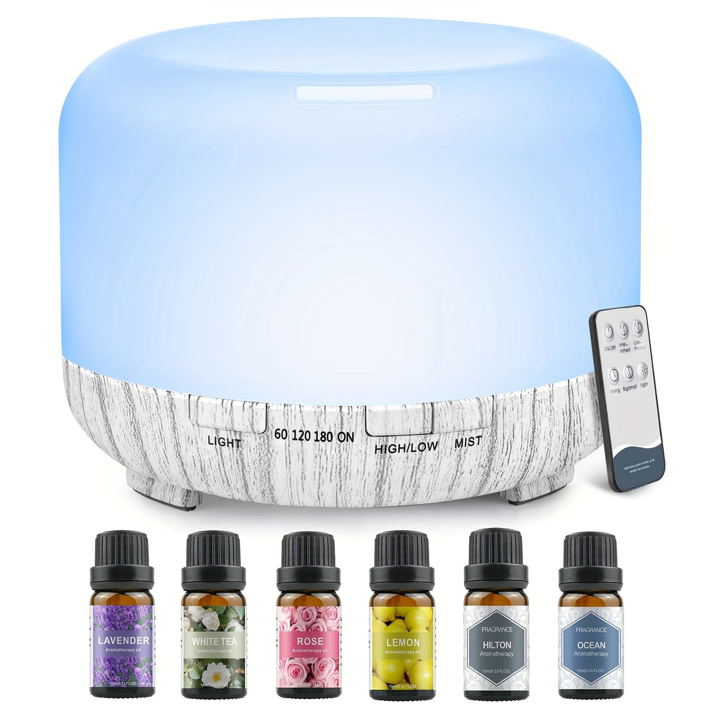 16.91oz Aromatherapy Oil Diffuser, 5V 2A USB Powered Wood Grain Color Essential Oil Aroma Diffuser, Auto Shut Off (When Water Use Out) With Remote Control For Home Office Bedroom