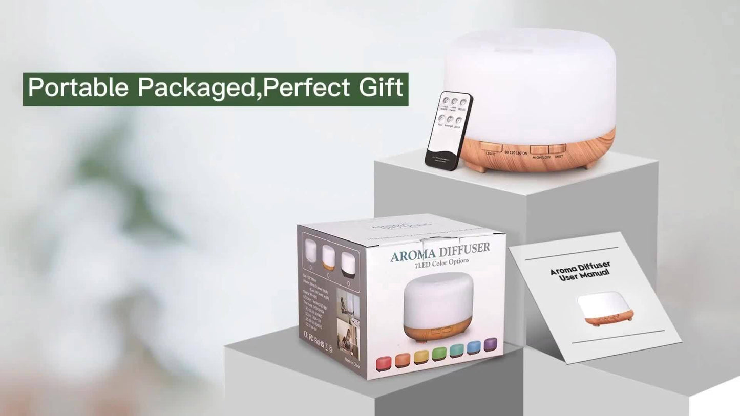 16.91oz Aromatherapy Oil Diffuser, 5V 2A USB Powered Wood Grain Color Essential Oil Aroma Diffuser, Auto Shut Off (When Water Use Out) With Remote Control For Home Office Bedroom