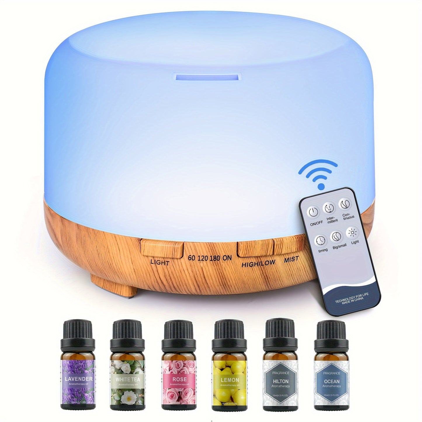 16.91oz Aromatherapy Oil Diffuser, 5V 2A USB Powered Wood Grain Color Essential Oil Aroma Diffuser, Auto Shut Off (When Water Use Out) With Remote Control For Home Office Bedroom