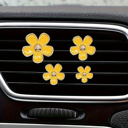 4pcs Set Cute Daisy Alloy Car Vent Clips with Scented Pads - Fresh Aroma Diffuser & Exhaust Decor Accessories
